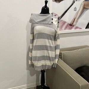 Banana Republic Gray and Cream striped Tunic Sweater SZ L